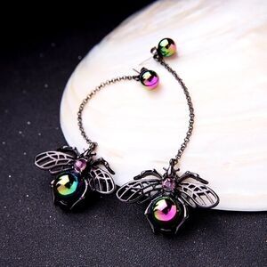 Spooky black bee earrings